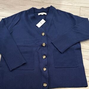 Loft Navy Blue Cardigan Sweater NWT Large